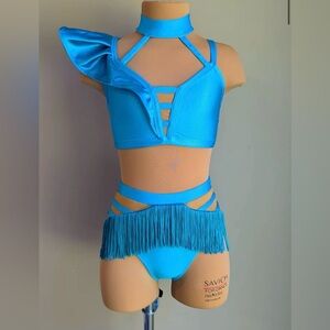 Dazzle Me Curtain Call Blue Fringe Dance Costume